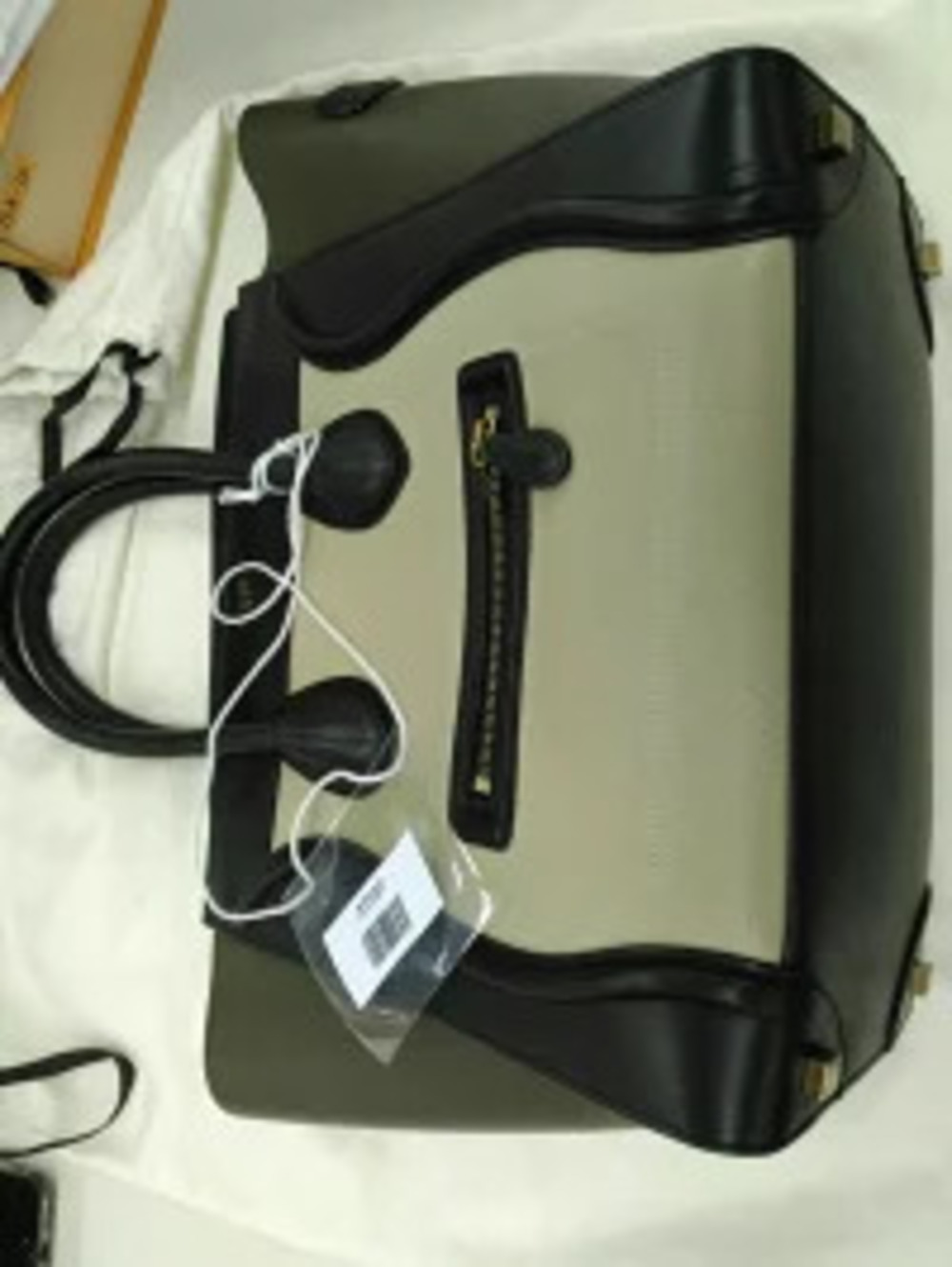 Celine Luggage Tote tricolor beige black handles suede side